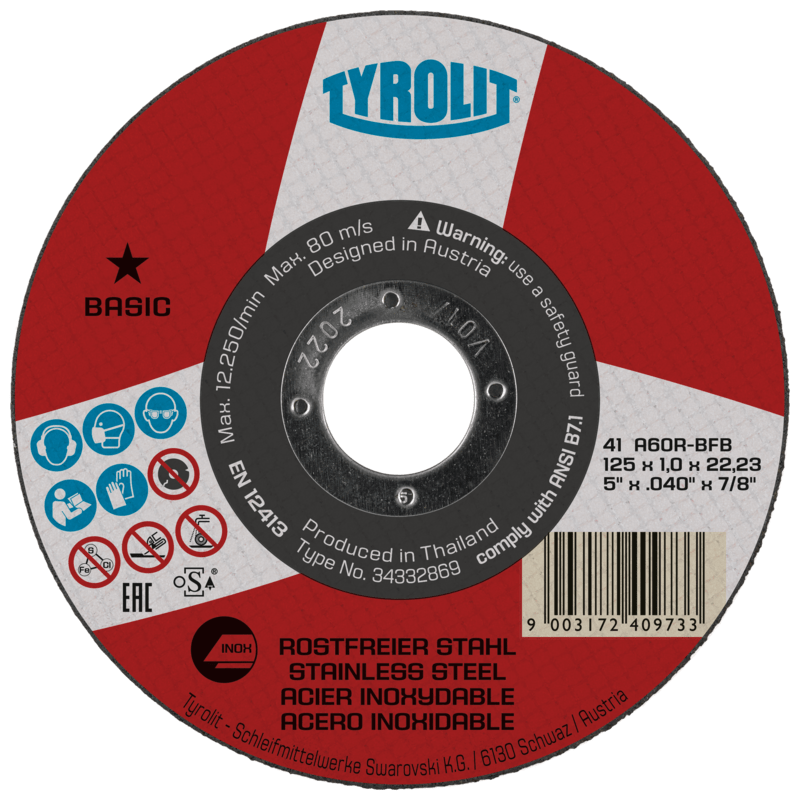 Tyrolit 4.5" (115MM) X 1MM 1 Star INOX Cutting Disc (25 per Box)